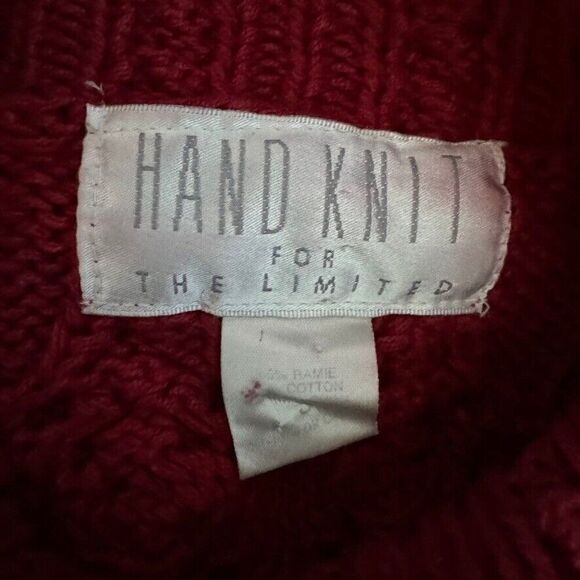 Vintage Hand Knit The Limited Red Chunky Cable Knit Fisherman Sweater Sz L - Picture 2 of 7